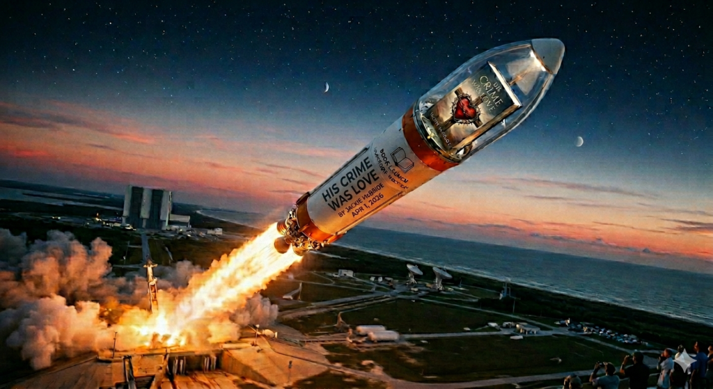 Book titled "His Crime Was Love" being launched into space.